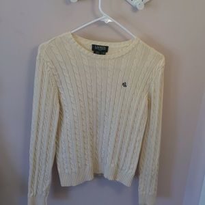 Polo Ralph Lauren cable knit ivory cardigan sweater.